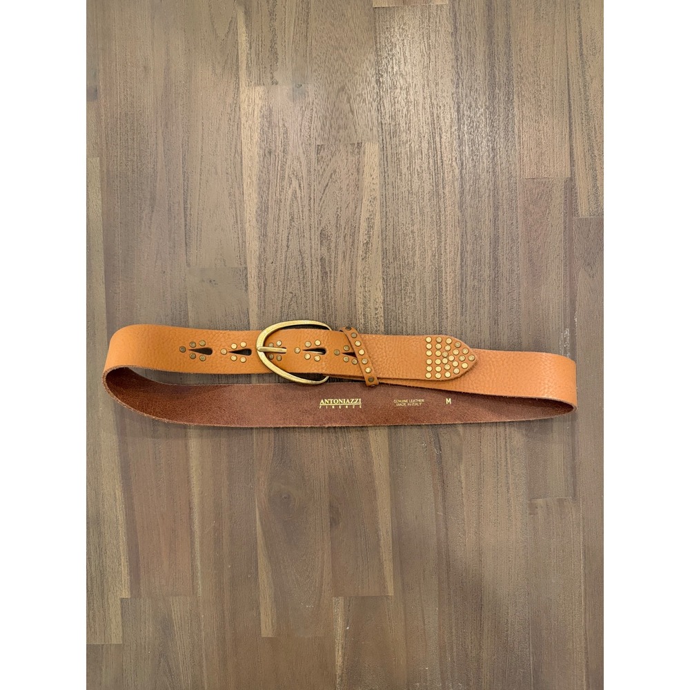 Antoniazzi Firenze Tan Leather Studded Cutout Belt Made in Italy Womens Medium